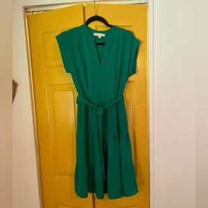 Ruffle dress green dress.
